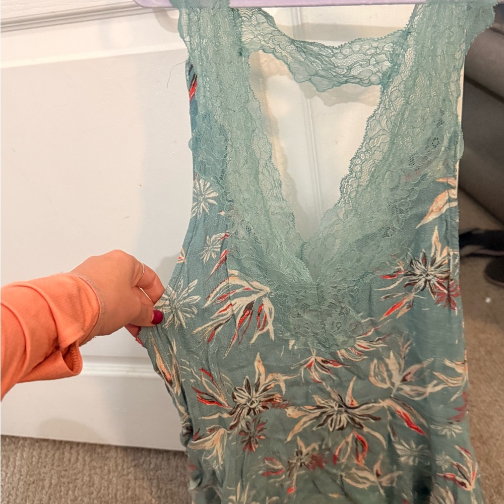 Free People Teal Floral Lace Chemise